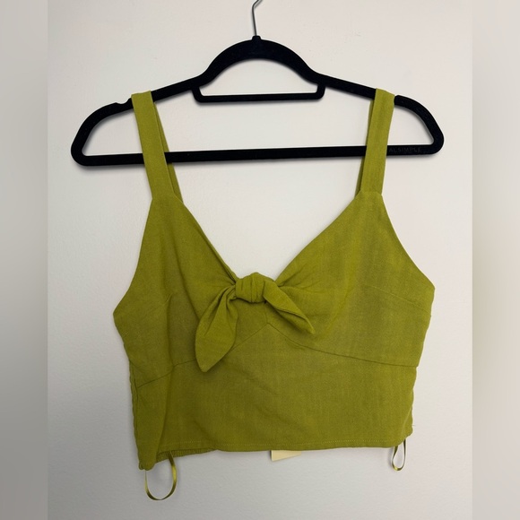 Women Cute Bow Tie Camisole Green Lime Sexy VNeck Tank Tops Rib-Knit Summer Crop - Picture 4 of 8